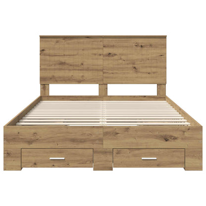 Bed Frame with Drawer Artisan Oak 140 x 190 cm Engineered Wood