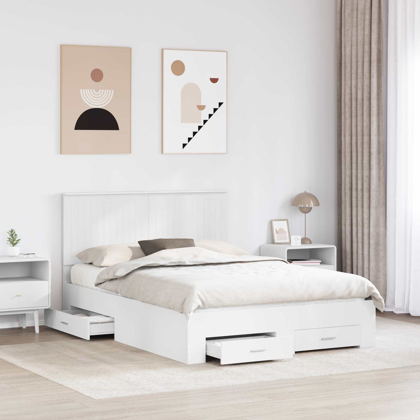 Bed Frame with Headboard White 135 x 190 cm Engineered Wood