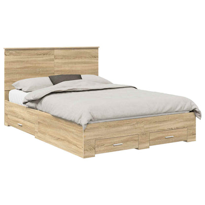 Bed Frame with Drawer Sonoma Oak 135 x 190 cm Engineered Wood