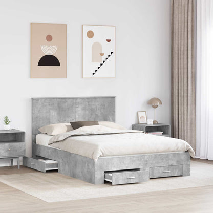 Bed Frame Concrete Grey 135 x 190 cm Engineered Wood