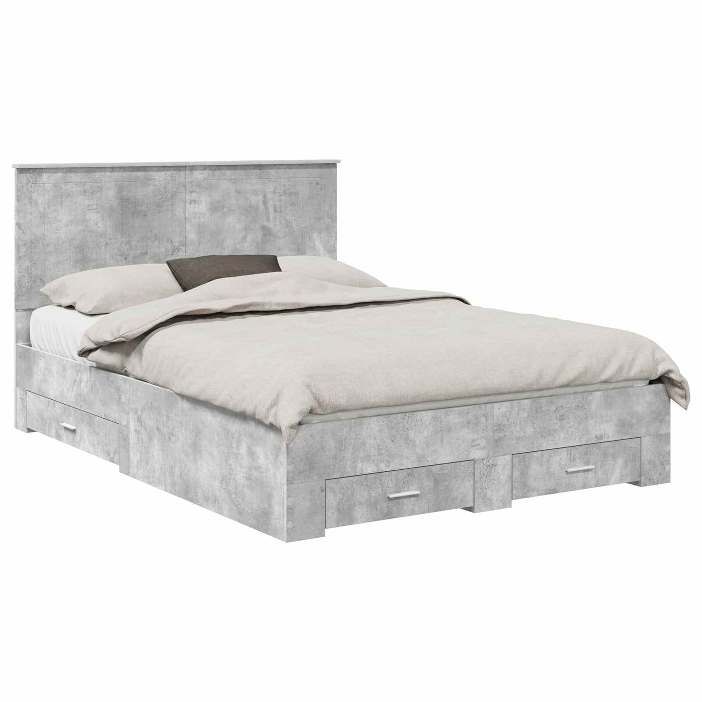 Bed Frame Concrete Grey 135 x 190 cm Engineered Wood