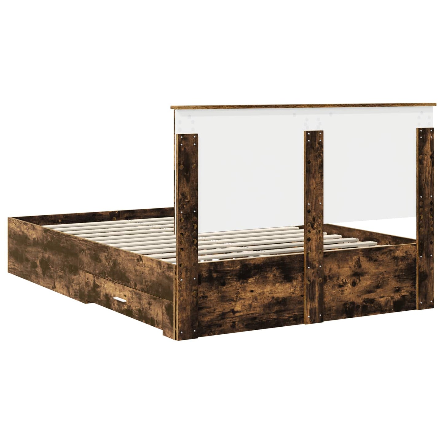 Bed Frame with Drawer Smoked Oak 135 x 190 cm Engineered Wood