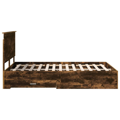 Bed Frame with Drawer Smoked Oak 135 x 190 cm Engineered Wood