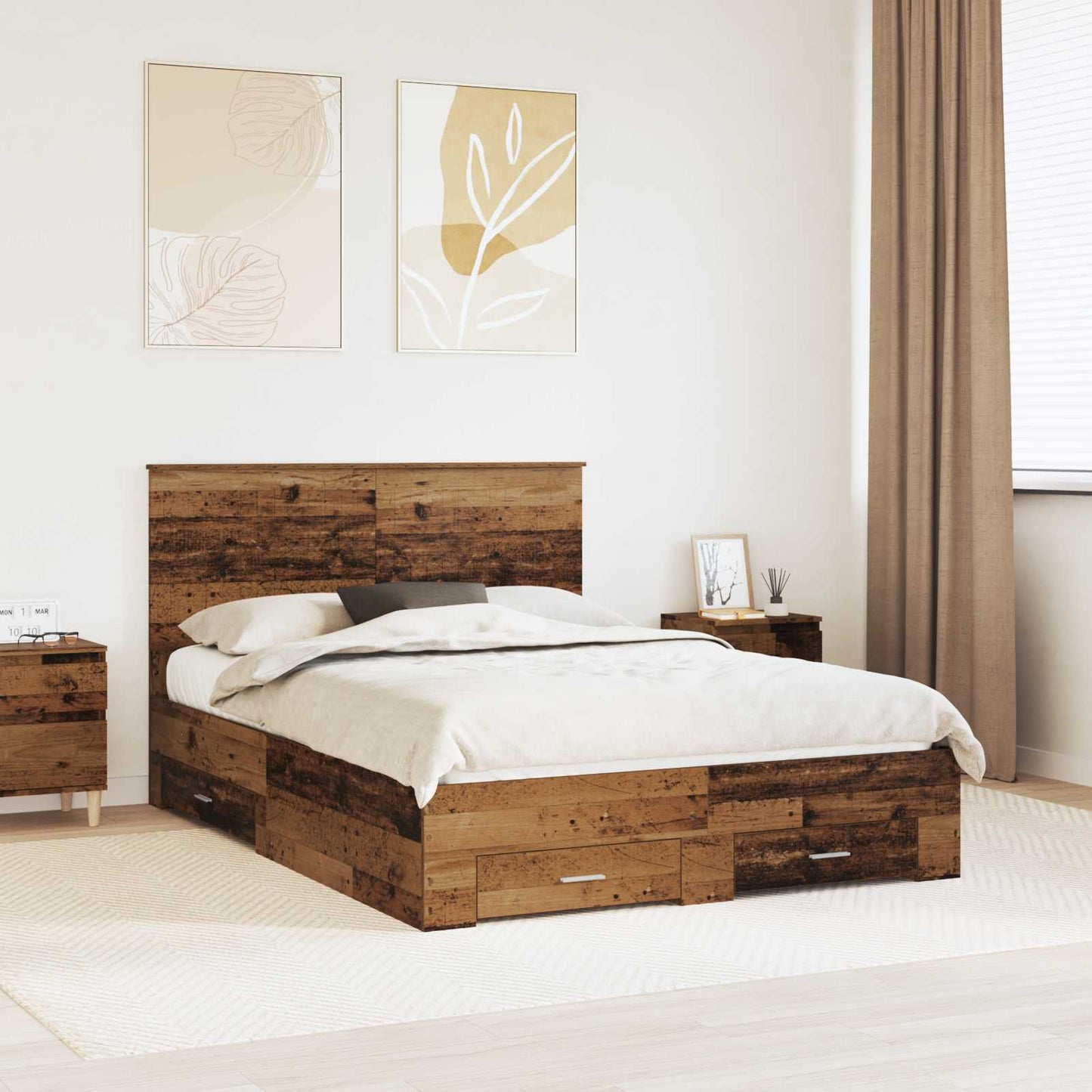 Bed Frame with Headboard Old Wood 135 x 190 cm Engineered Wood