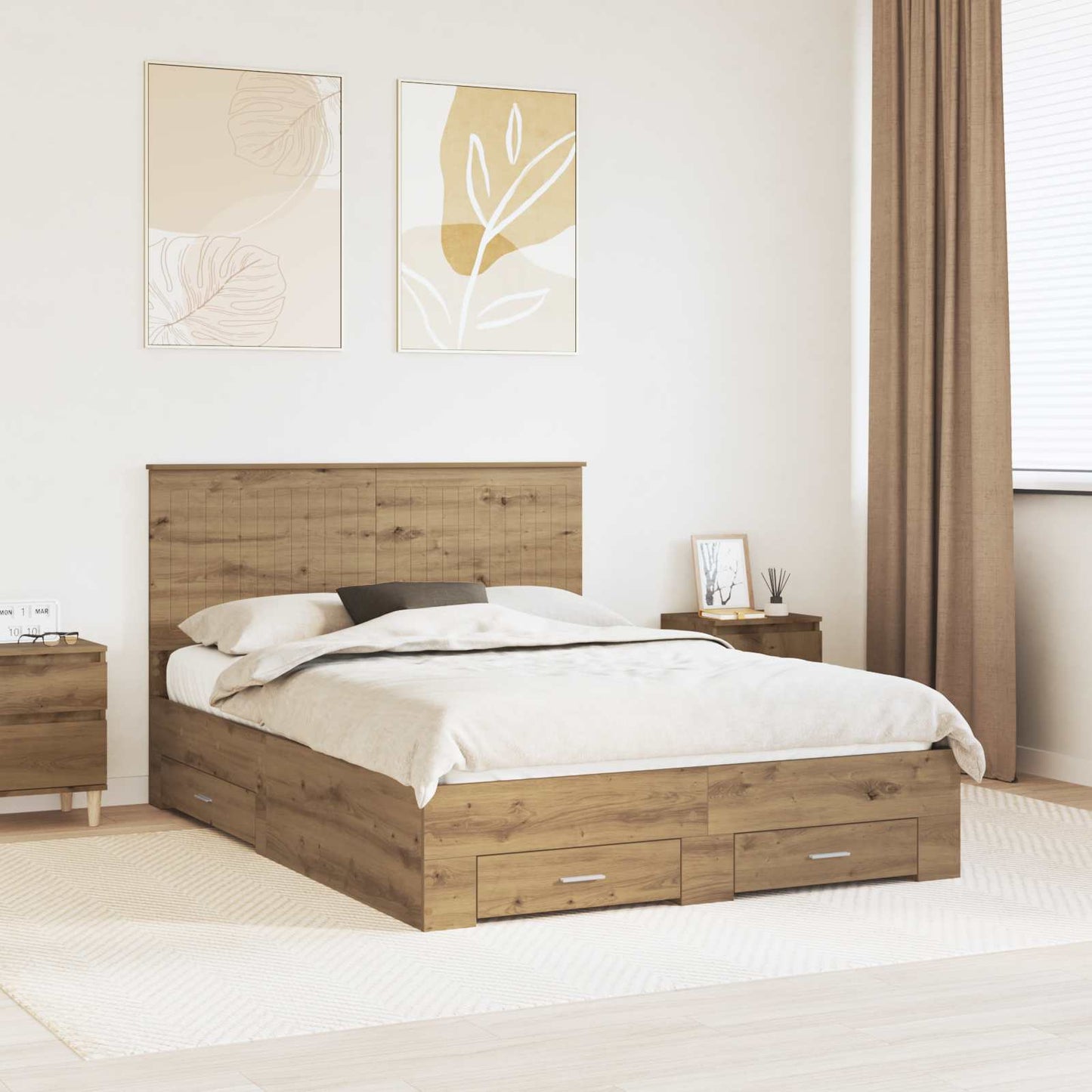 Bed Frame with Drawer Artisan Oak 135 x 190 cm Engineered Wood