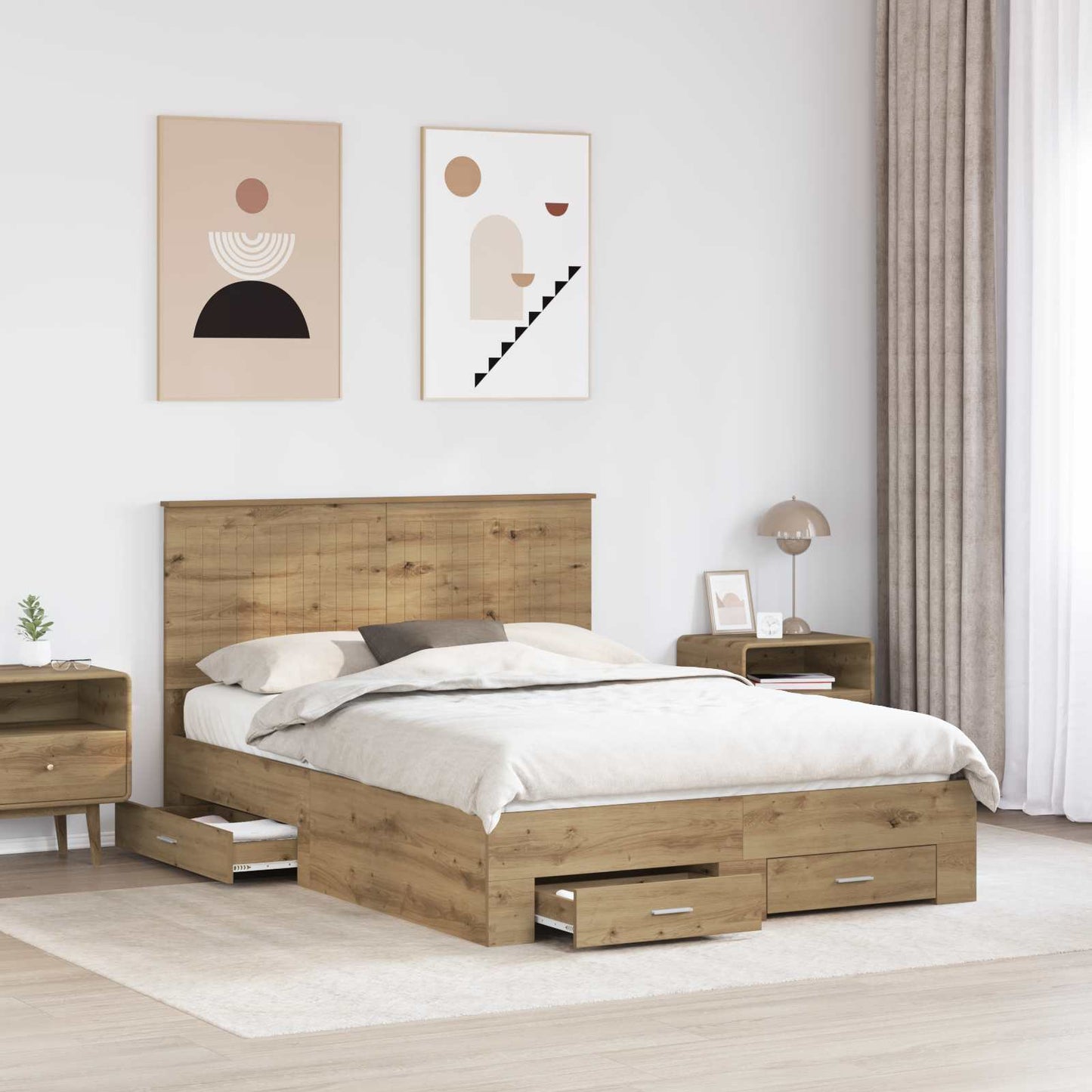 Bed Frame with Drawer Artisan Oak 135 x 190 cm Engineered Wood