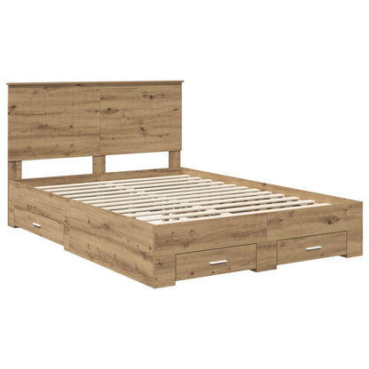 Bed Frame with Drawer Artisan Oak 135 x 190 cm Engineered Wood
