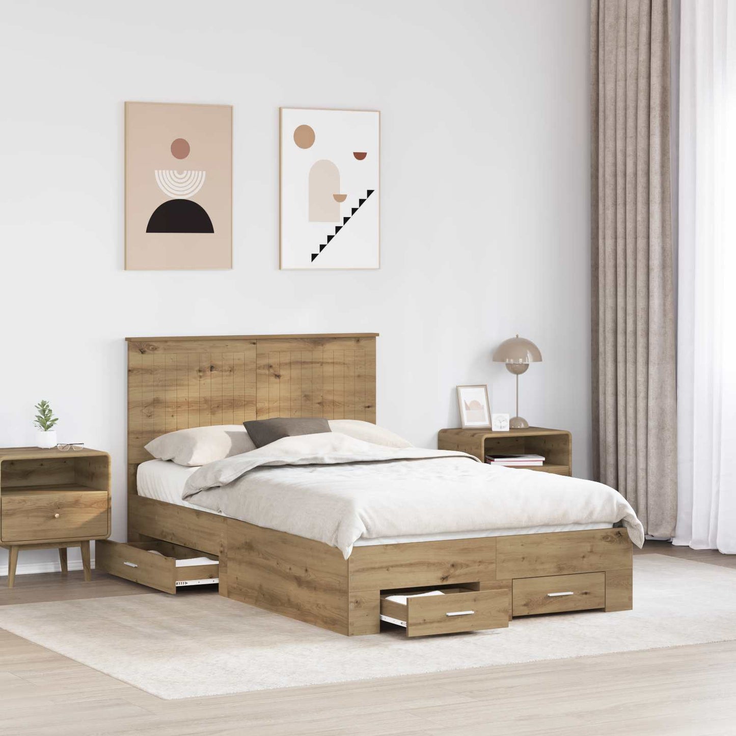 Bed Frame with Drawer Artisan Oak 120 x 200 cm Engineered Wood