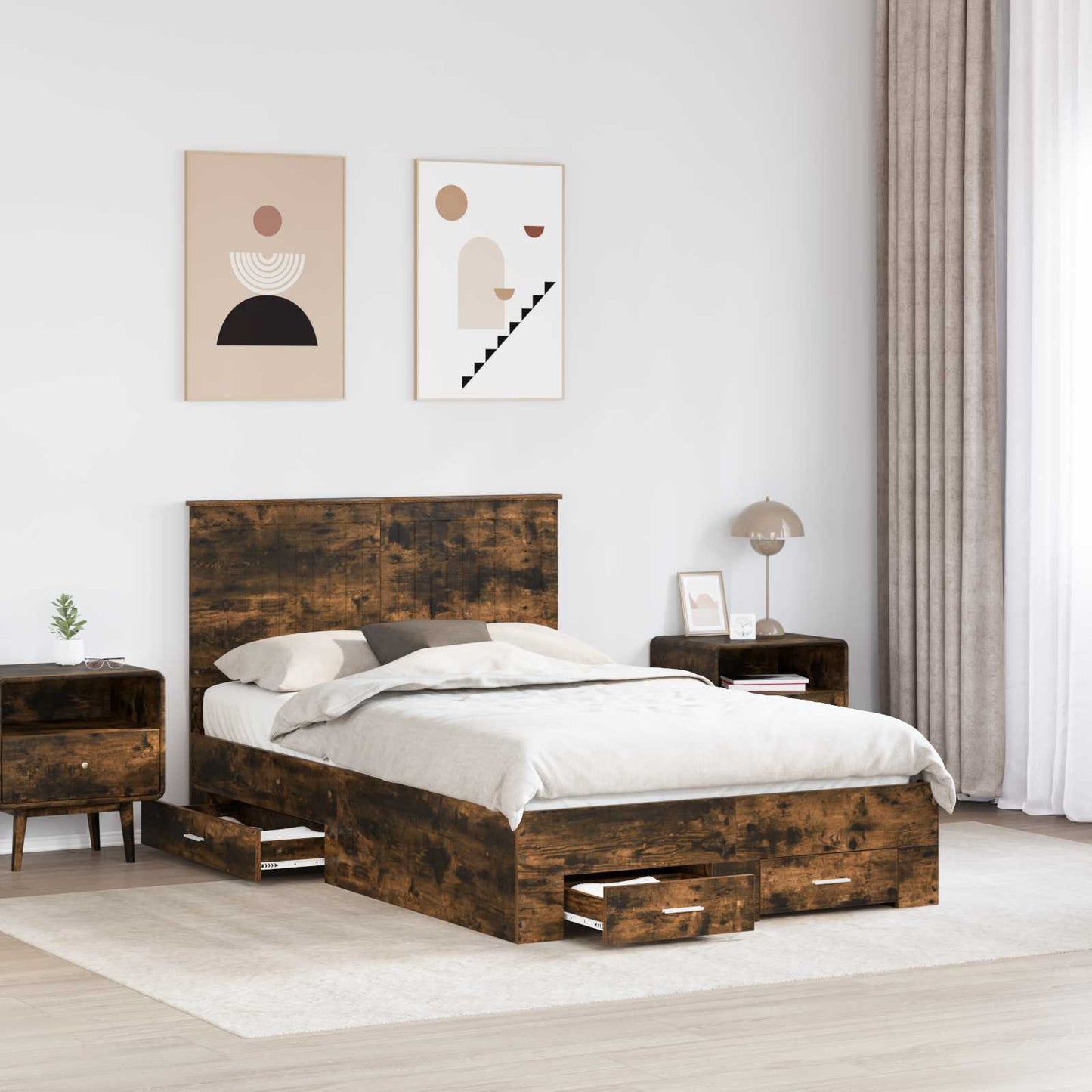 Bed Frame with Drawer Smoked Oak 120 x 190 cm Engineered Wood