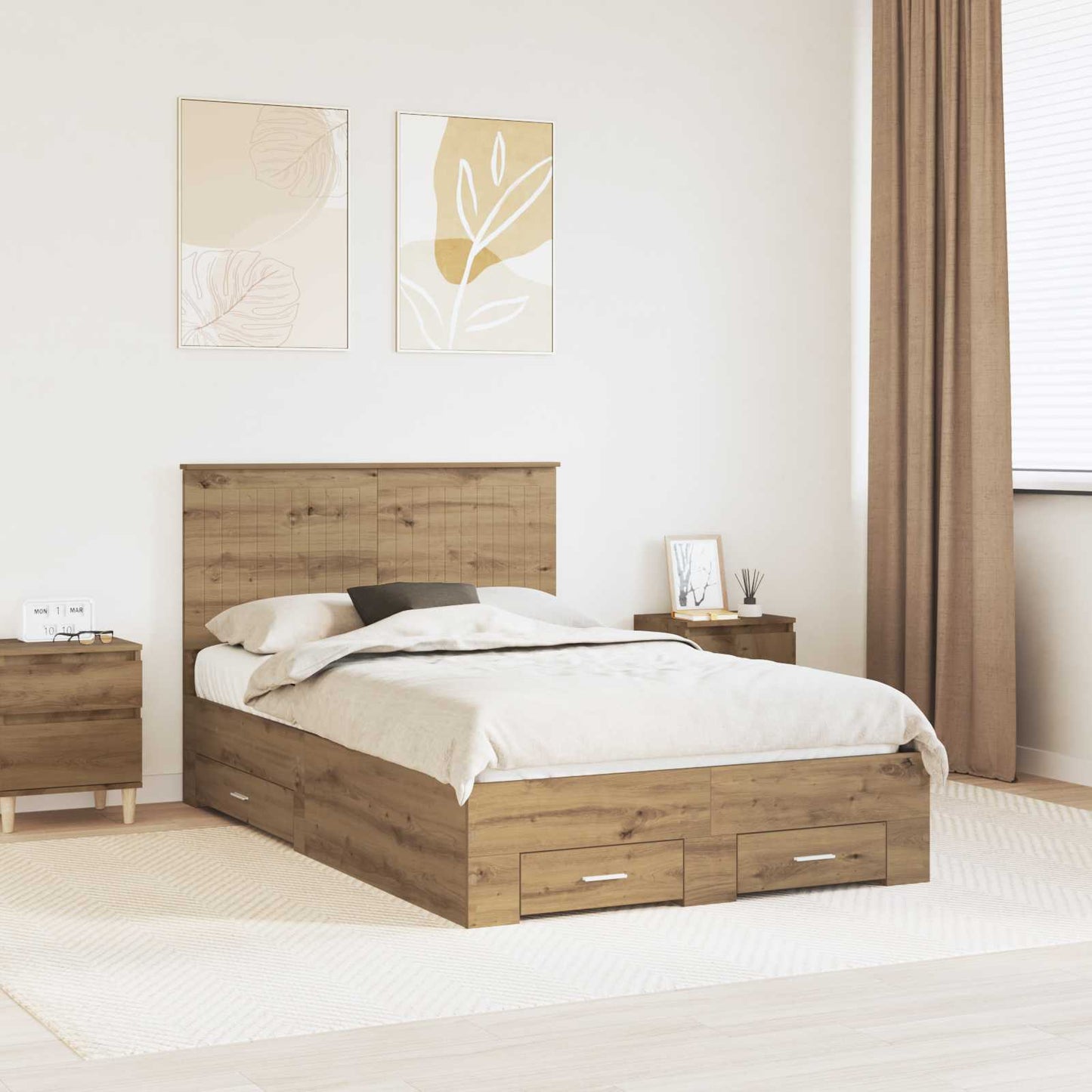 Bed Frame with Drawer Artisan Oak 120 x 190 cm Engineered Wood