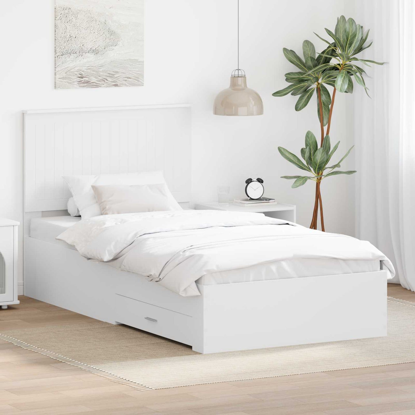 Bed Frame with Headboard White 100 x 200 cm Engineered Wood