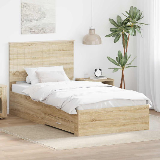 Bed Frame with Drawer Sonoma Oak 100 x 200 cm Engineered Wood