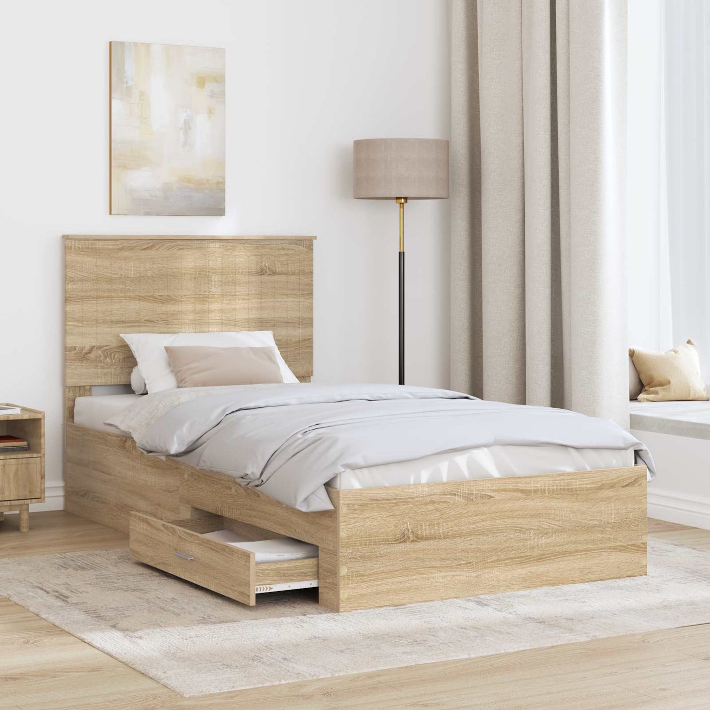 Bed Frame with Drawer Sonoma Oak 100 x 200 cm Engineered Wood