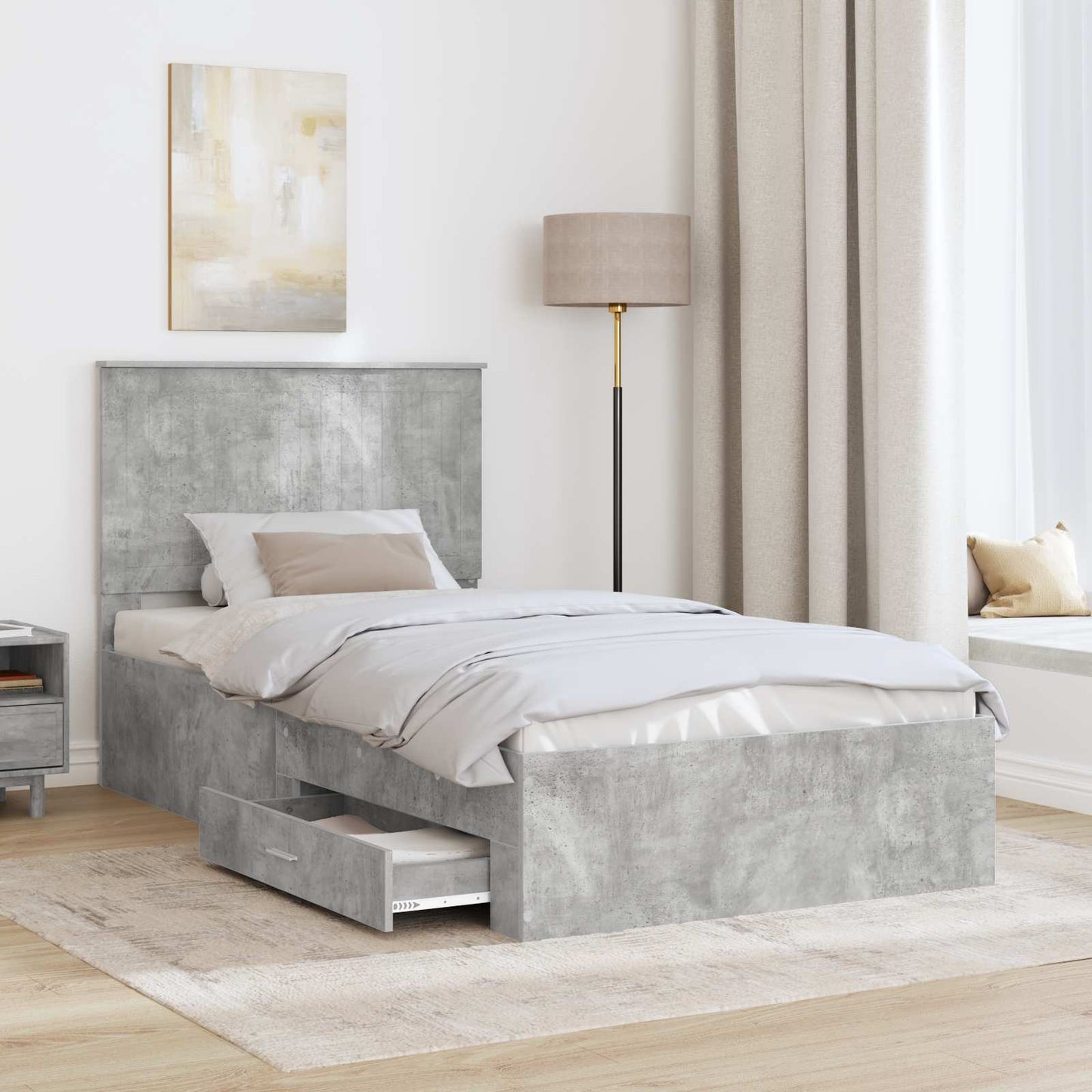 Bed Frame Concrete Grey 100 x 200 cm Engineered Wood
