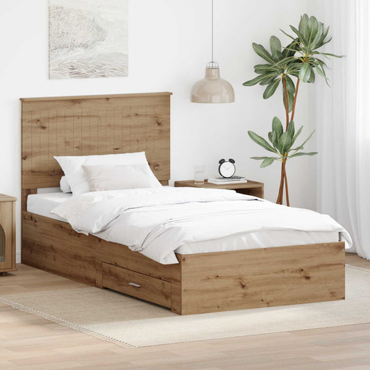 Bed Frame with Drawer Artisan Oak 100 x 200 cm Engineered Wood