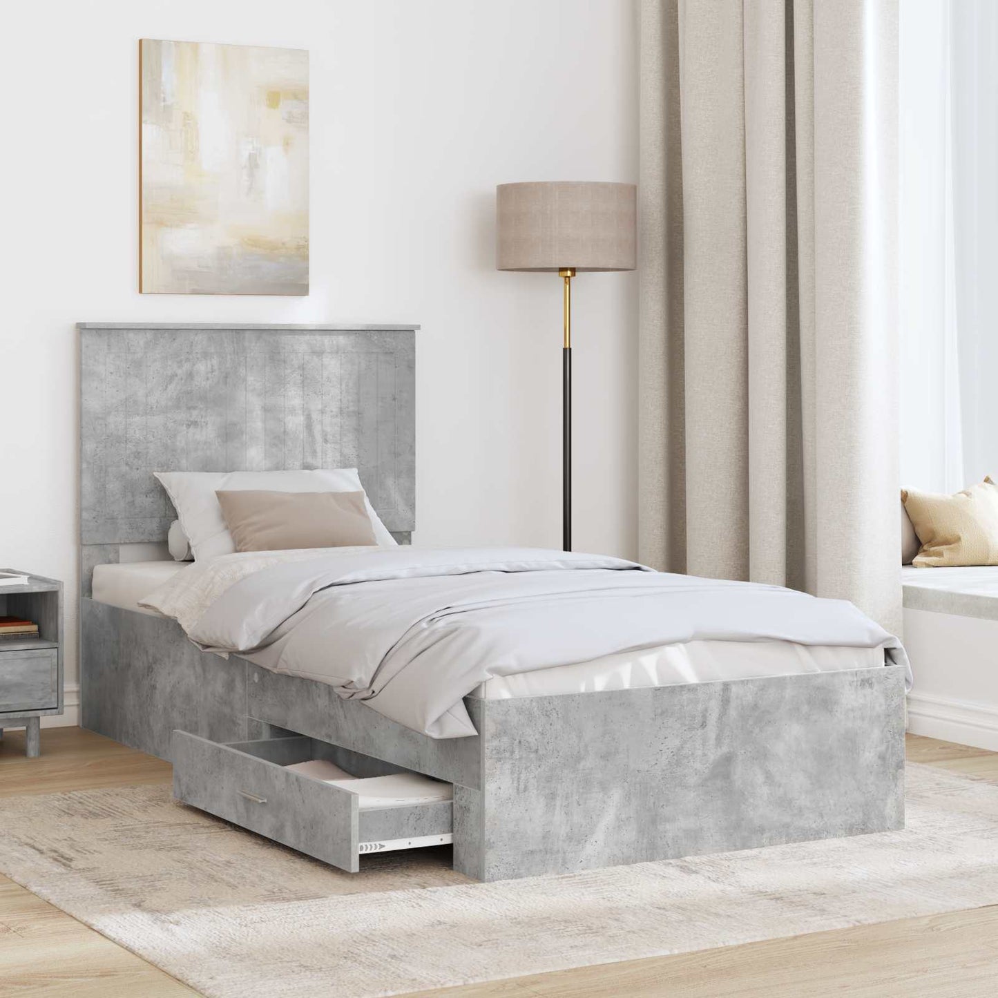 Bed Frame with Drawer Concrete Grey 90 x 200 cm Engineered Wood
