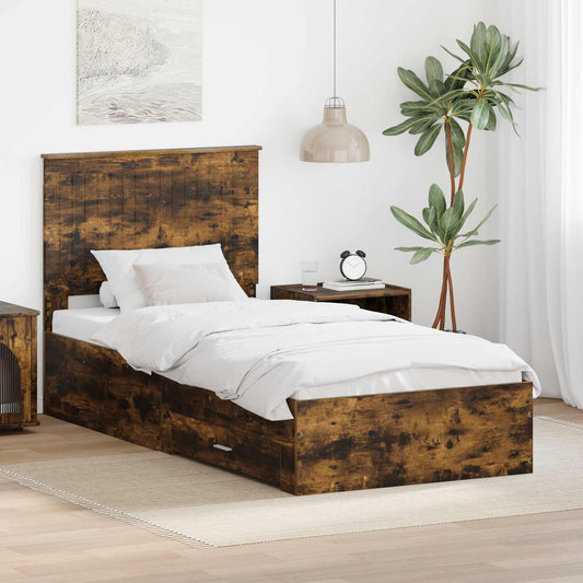 Bed Frame with Headboard Smoked Oak 90 x 190 cm Engineered Wood