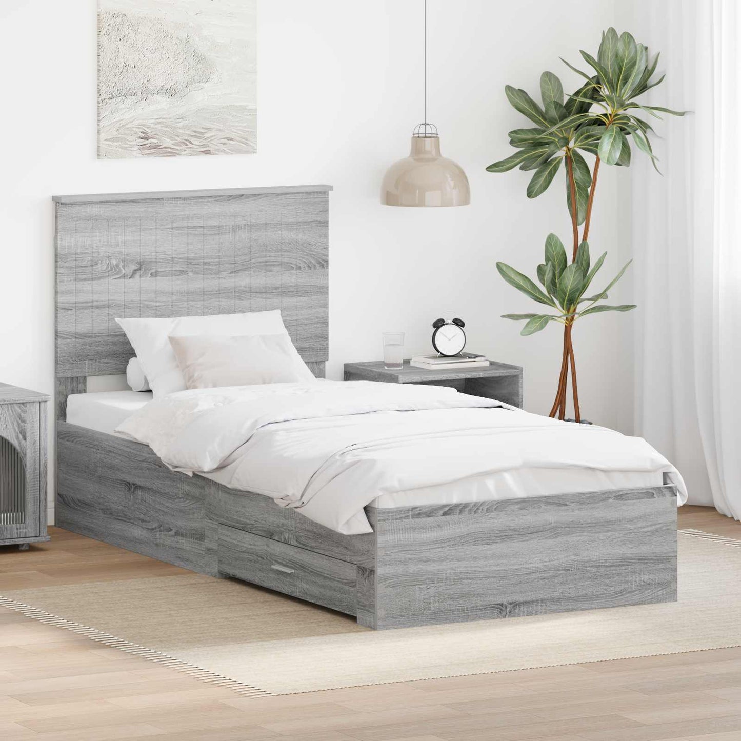 Bed Frame with Drawer Grey Sonoma 90 x 190 cm Engineered Wood