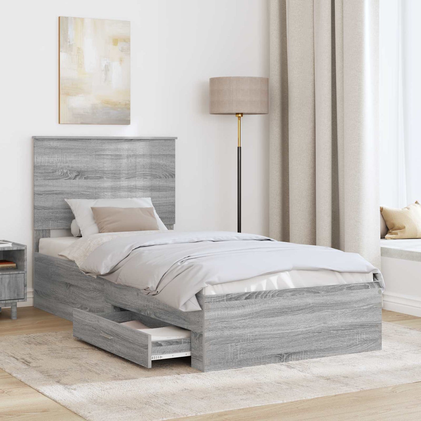 Bed Frame with Drawer Grey Sonoma 90 x 190 cm Engineered Wood