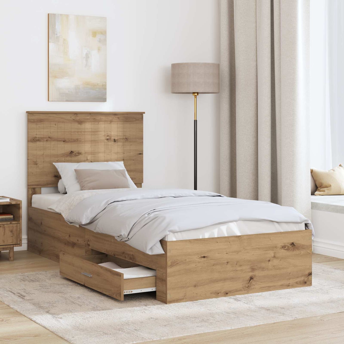 Bed Frame with Drawer Artisan Oak 90 x 190 cm Engineered Wood