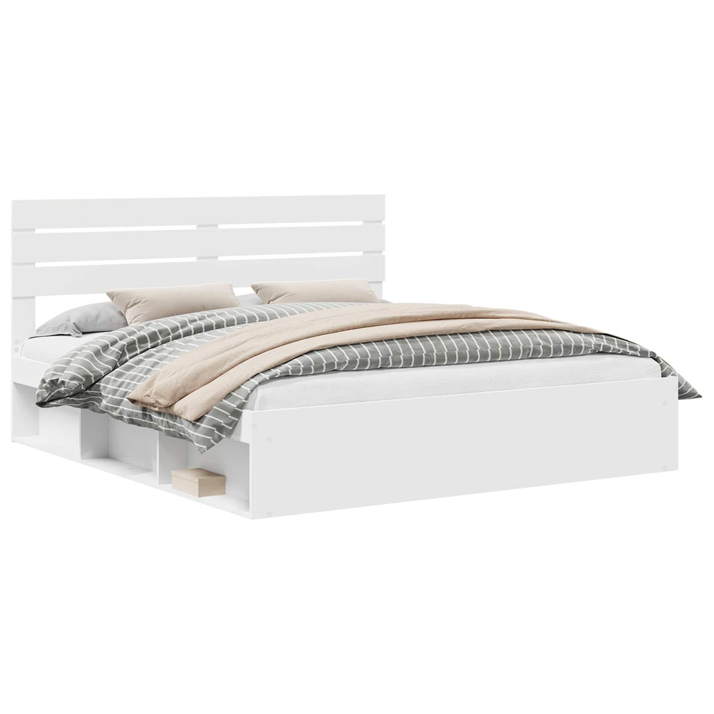 Bed Frame with Headboard White 200 x 200 cm Solid Pine Wood