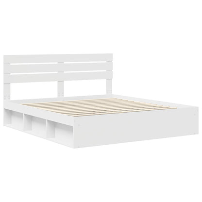 Bed Frame with Headboard White 200 x 200 cm Solid Pine Wood