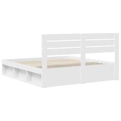 Bed Frame with Headboard White 200 x 200 cm Solid Pine Wood