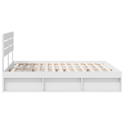 Bed Frame with Headboard White 200 x 200 cm Solid Pine Wood
