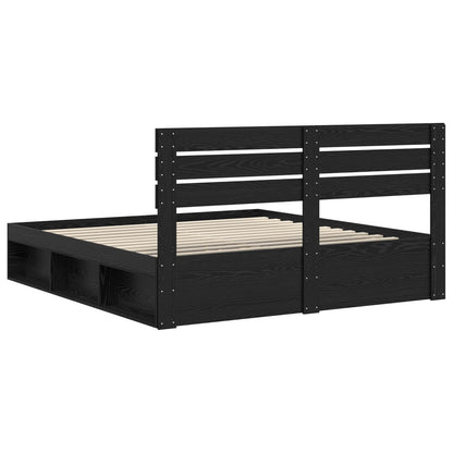 Bed Frame with Headboard Black 200 x 200 cm Solid Pine Wood