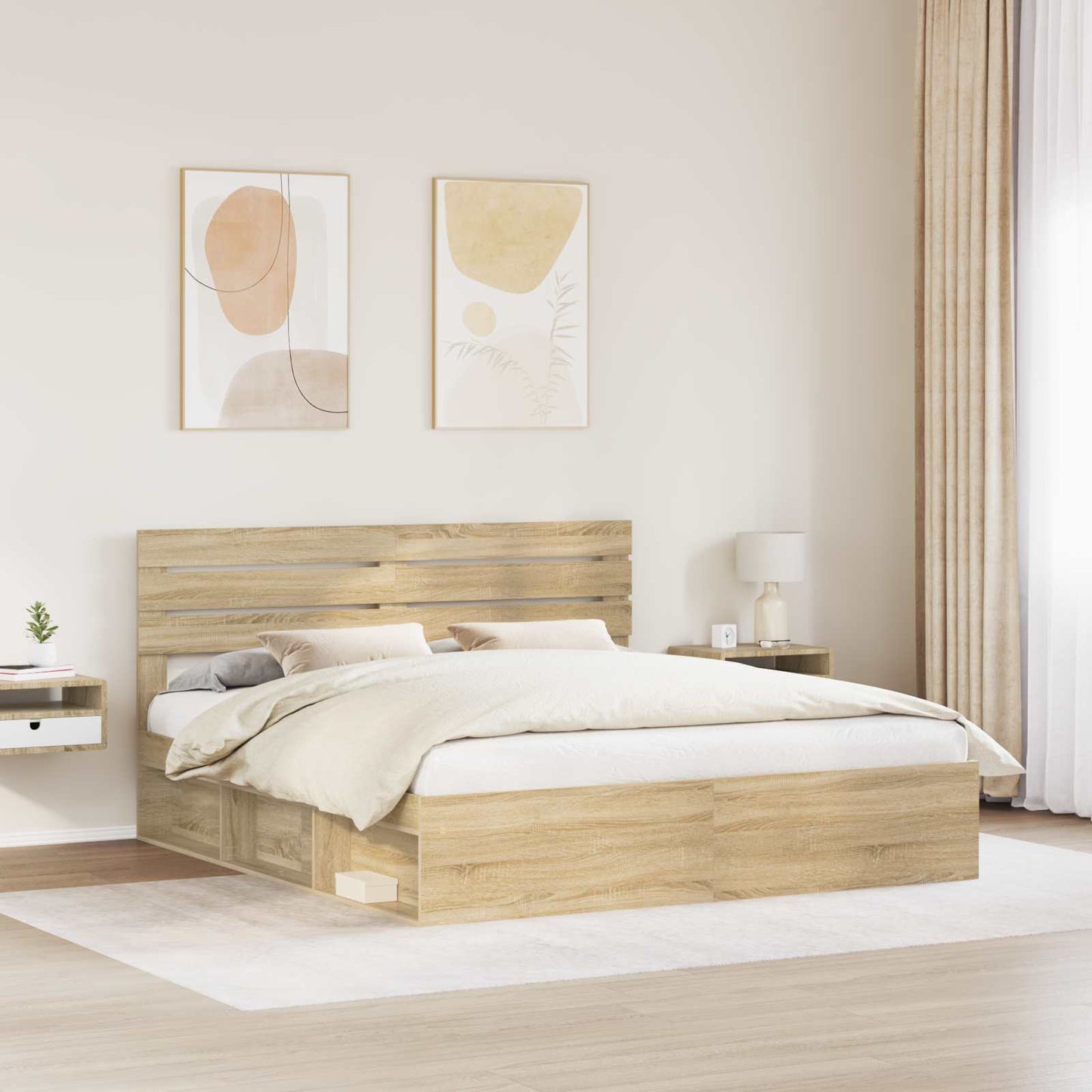 Bed Frame with Headboard Sonoma 200 x 200 cm Solid Pine Wood