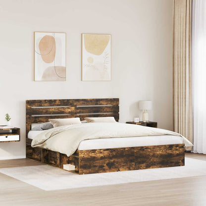 Bed Frame Smoked Oak 200 x 200 cm Solid Pine Wood