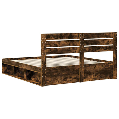 Bed Frame Smoked Oak 200 x 200 cm Solid Pine Wood