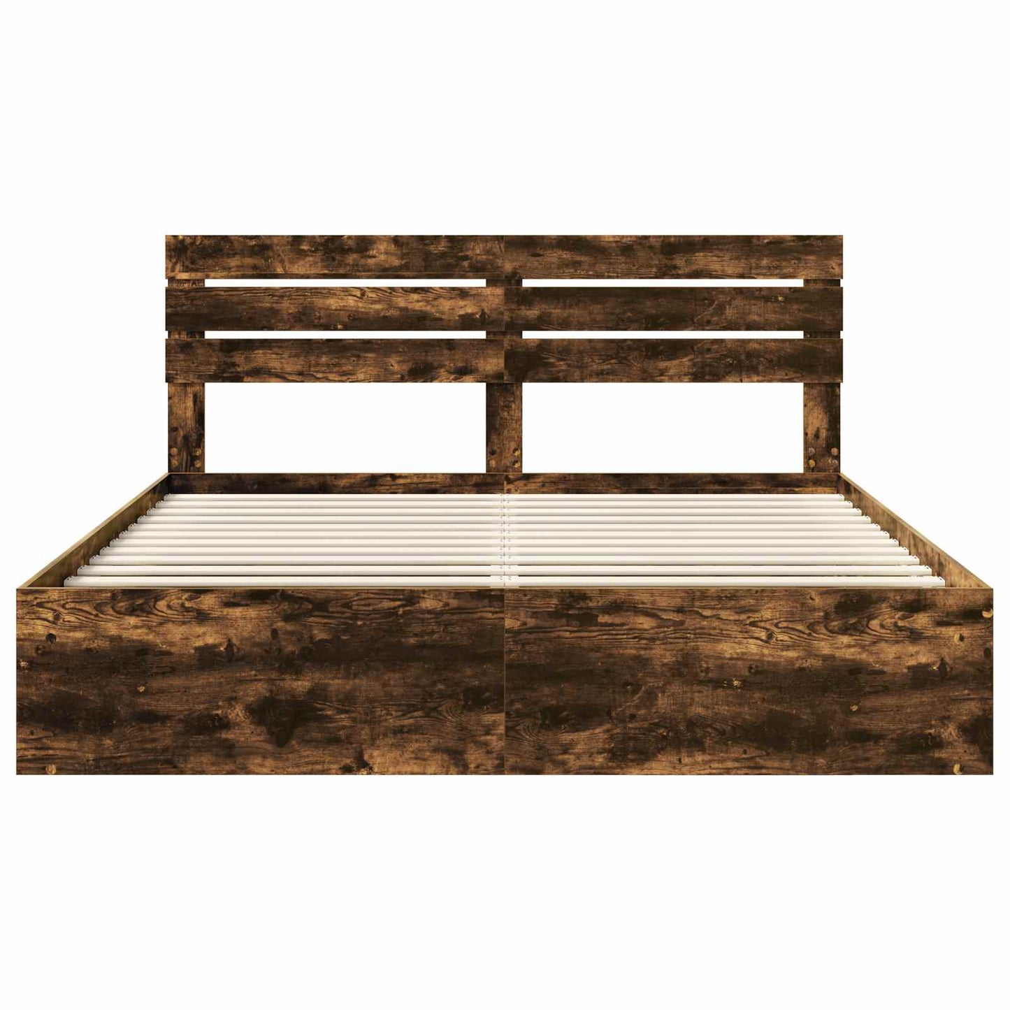 Bed Frame Smoked Oak 200 x 200 cm Solid Pine Wood