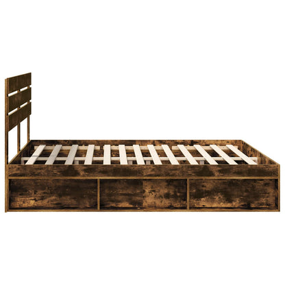 Bed Frame Smoked Oak 200 x 200 cm Solid Pine Wood
