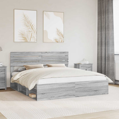 Bed Frame Grey Sonoma 200 x 200 cm Solid Pine Wood