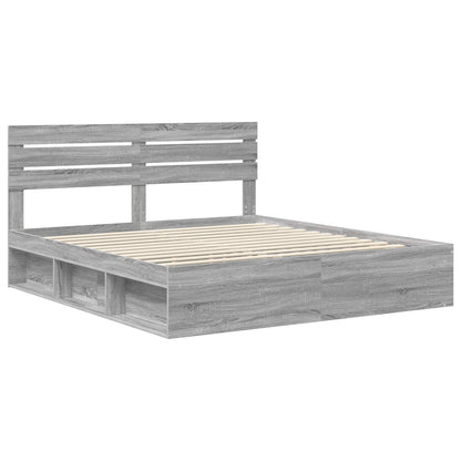 Bed Frame Grey Sonoma 200 x 200 cm Solid Pine Wood
