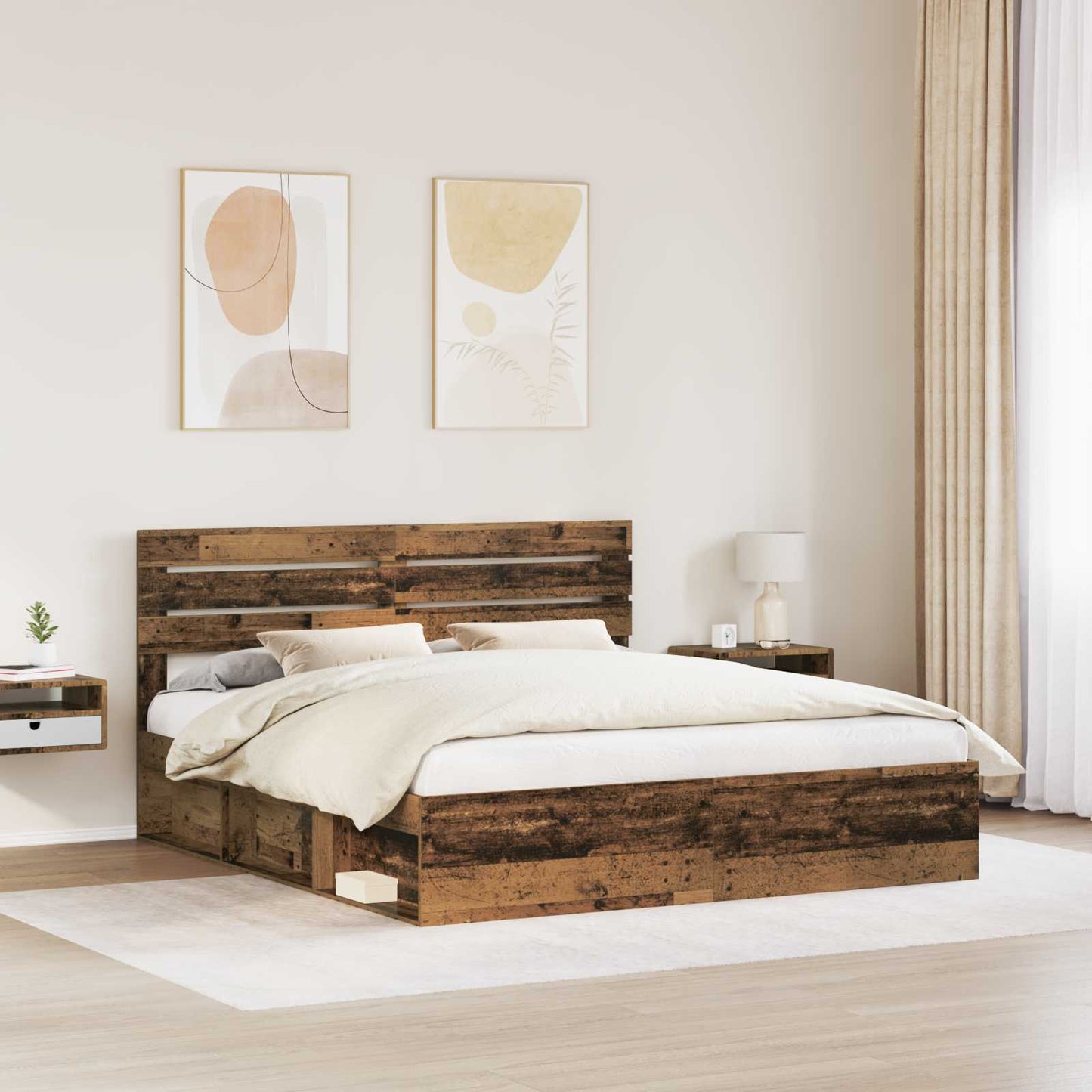 Bed Frame with Headboard Old Wood 200 x 200 cm Solid Pine Wood