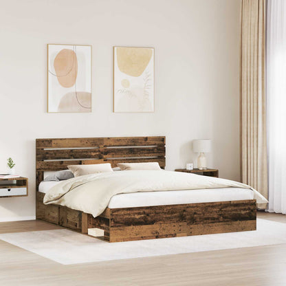 Bed Frame with Headboard Old Wood 200 x 200 cm Solid Pine Wood