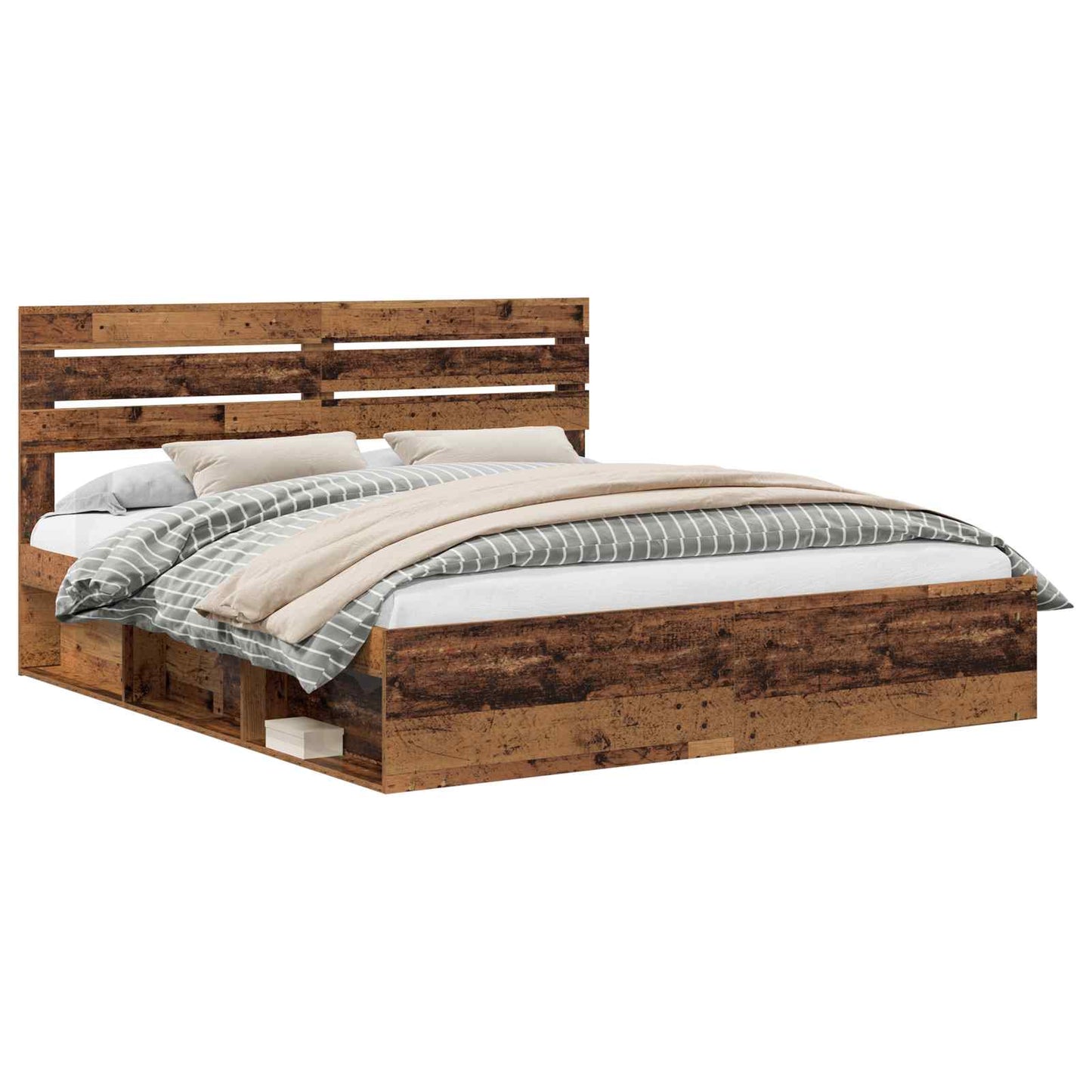 Bed Frame with Headboard Old Wood 200 x 200 cm Solid Pine Wood