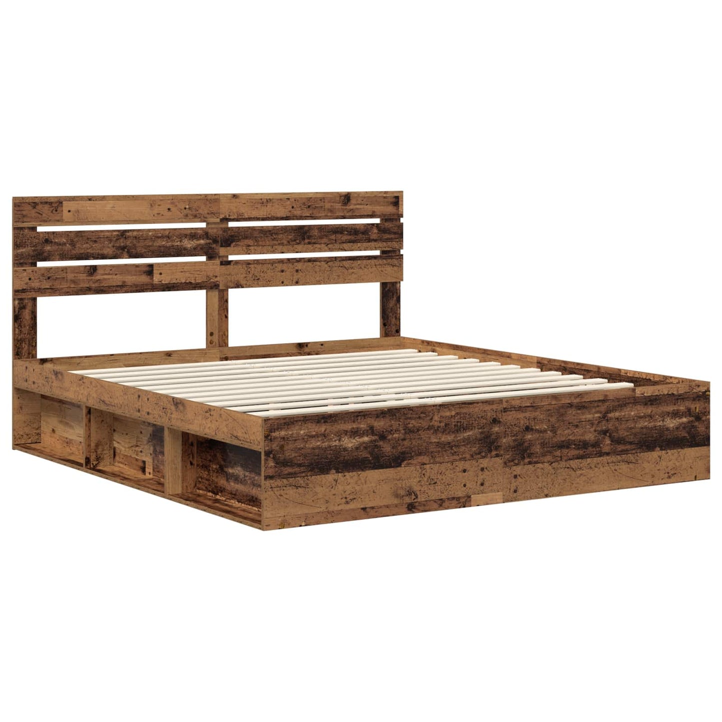 Bed Frame with Headboard Old Wood 200 x 200 cm Solid Pine Wood