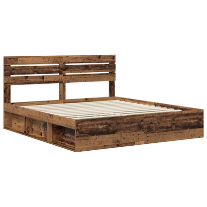 Bed Frame with Headboard Old Wood 200 x 200 cm Solid Pine Wood