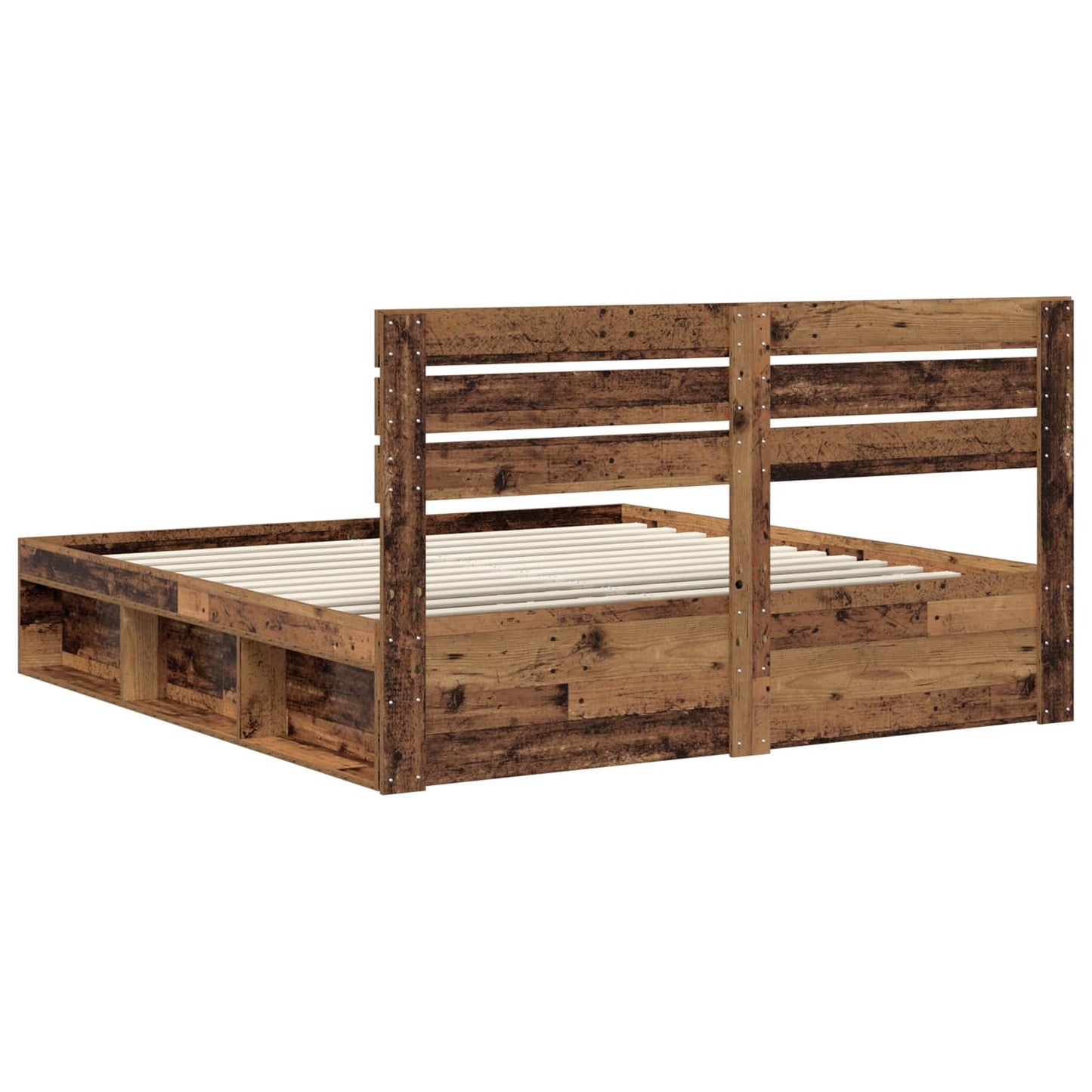 Bed Frame with Headboard Old Wood 200 x 200 cm Solid Pine Wood