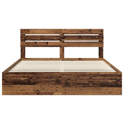 Bed Frame with Headboard Old Wood 200 x 200 cm Solid Pine Wood