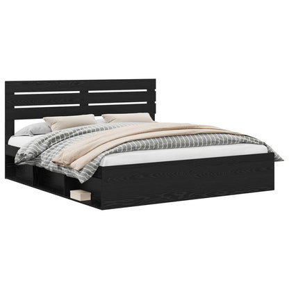 Bed Frame with Headboard Black 180 x 200 cm Solid Pine Wood