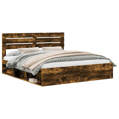 Bed Frame Smoked Oak 180 x 200 cm Solid Pine Wood