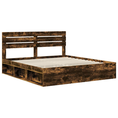 Bed Frame Smoked Oak 180 x 200 cm Solid Pine Wood