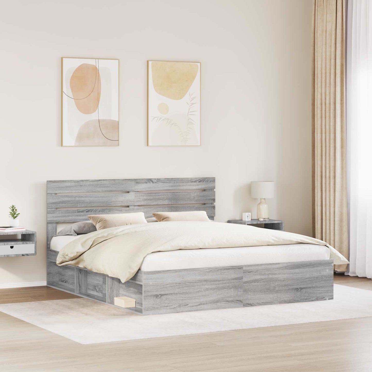 Bed Frame Grey Sonoma 180 x 200 cm Solid Pine Wood