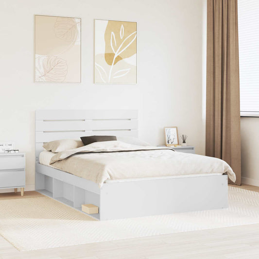 Bed Frame with Headboard White 150 x 200 cm Solid Pine Wood