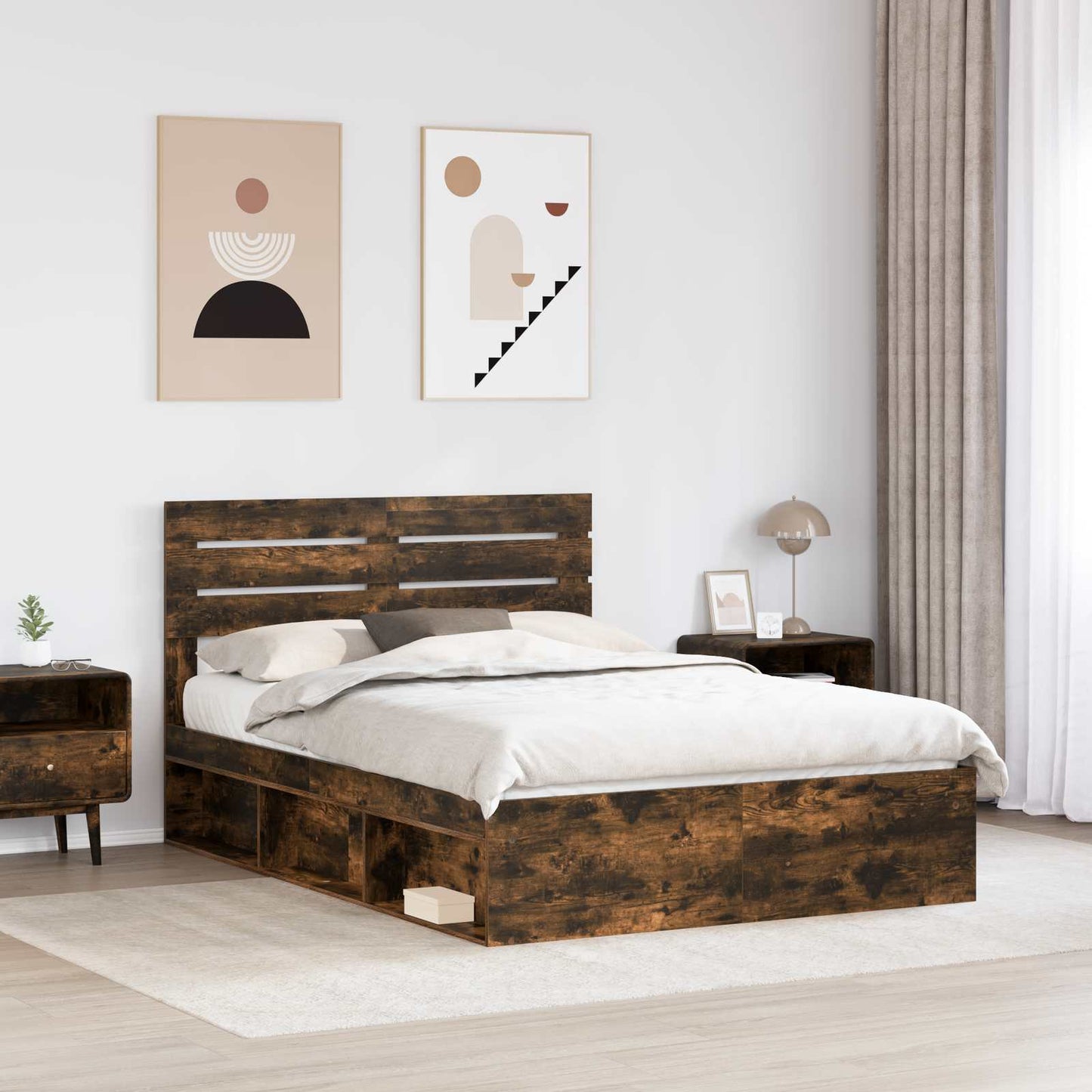 Bed Frame Smoked Oak 150 x 200 cm Solid Pine Wood