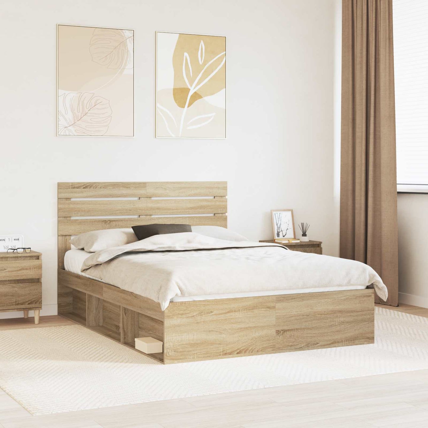 Bed Frame with Headboard Sonoma 140 x 200 cm Solid Pine Wood